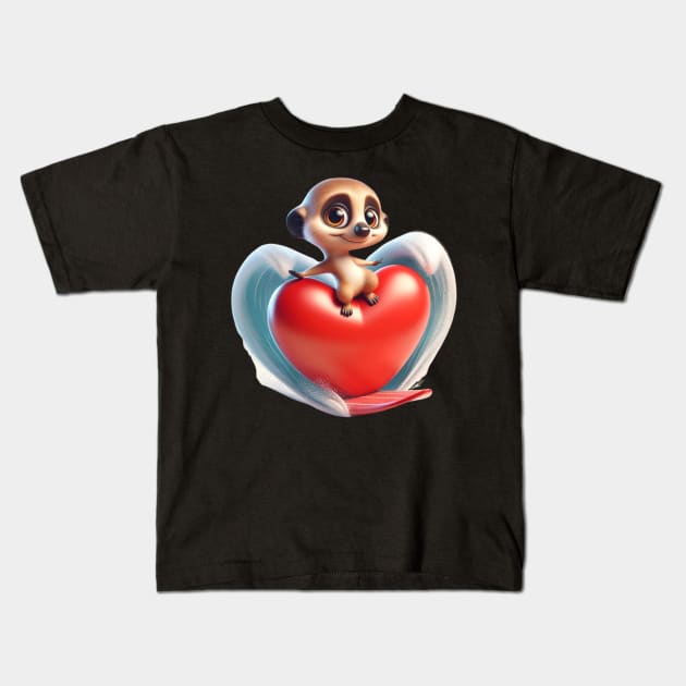 Heart Embrace Meerkat Surfer – Navigating the Sea of Love Tee Kids T-Shirt by vk09design